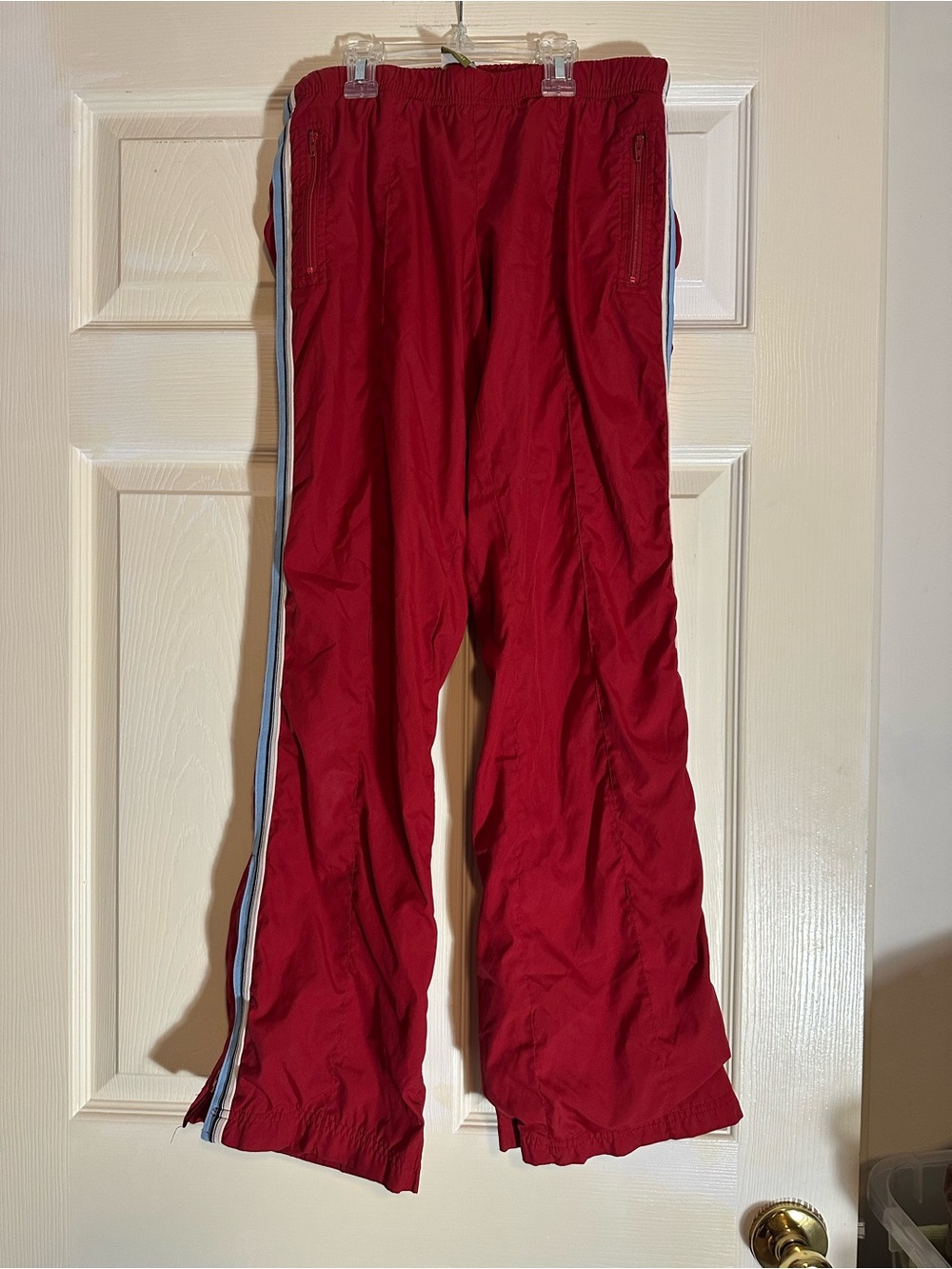 Vintage Old Navy Red Track Pants with Blue and White Side Stripes